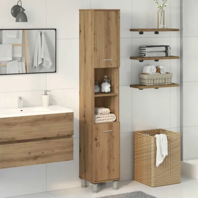 vidaXL Badkamerkast 30x30x179 cm bewerkt hout artisanaal eikenkleurig Bruin
