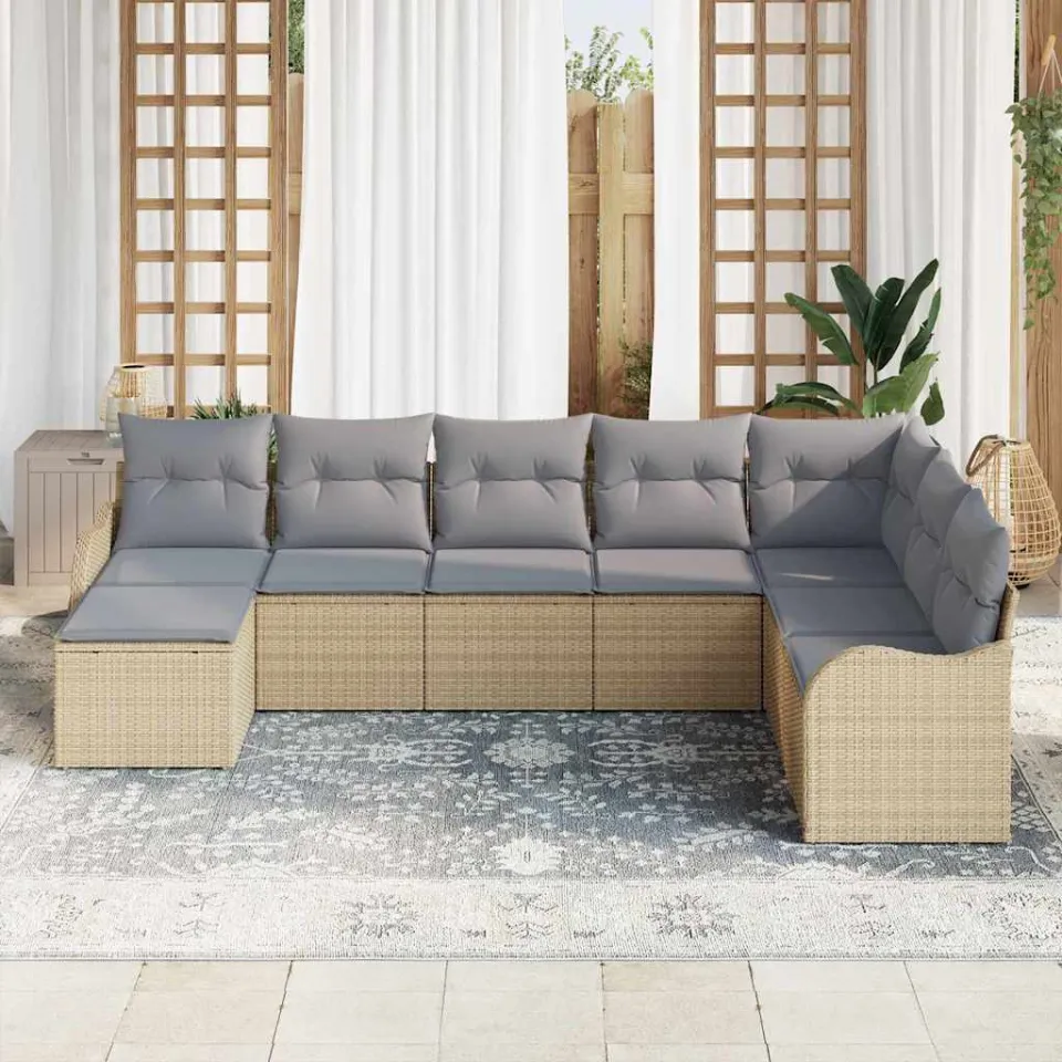 vidaXL Tuin Sofa Set 8 st Beige en Licht Grijs poly rattan, foto 3