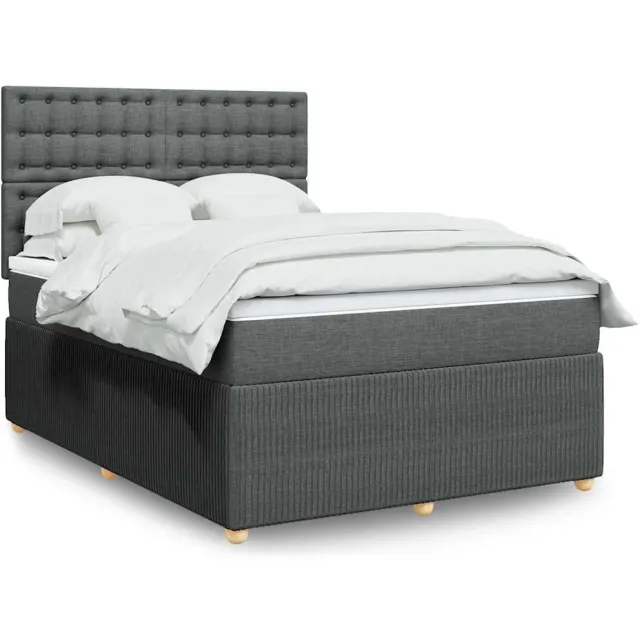 vidaXL Boxspring met matras stof donkergrijs 140x200 cm grijs