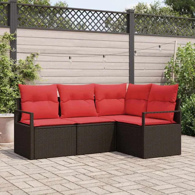 vidaXL Tuinbankenset 4 st Bruin en Rood poly rattan, foto 2
