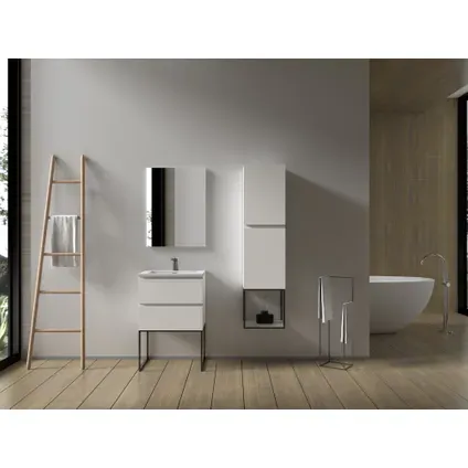 AquaVive - Praxis Eigen Merk Aquazuro Wastafelonderkast Napoli 60cm - Hoogglans Wit Glanzend - Met 2 Lades
