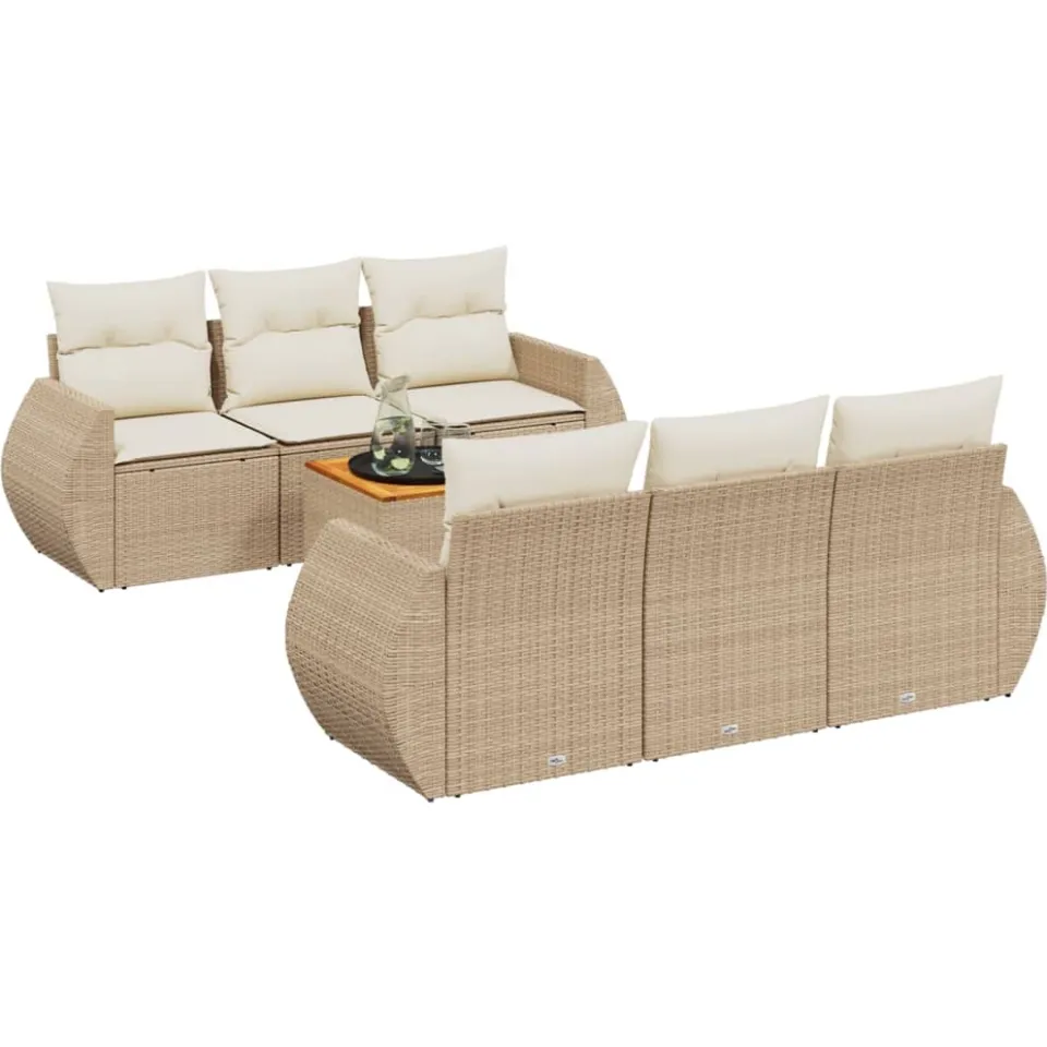 vidaXL 7-delige Loungeset met kussens poly rattan beige, foto 3