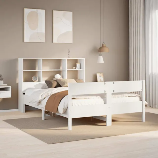 vidaXL Bed met boekenkast zonder matras grenenhout wit 160x200 cm