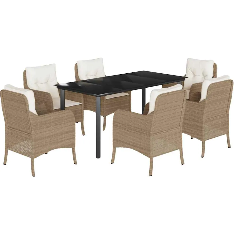 vidaXL 7-delige Tuinset met kussens poly rattan beige, foto 3