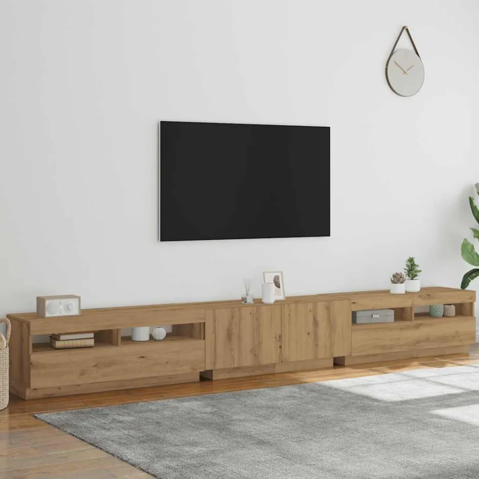 vidaXL Tv-meubel met LED 300x35x40 cm bewerkt hout artisanaal eiken, foto 2