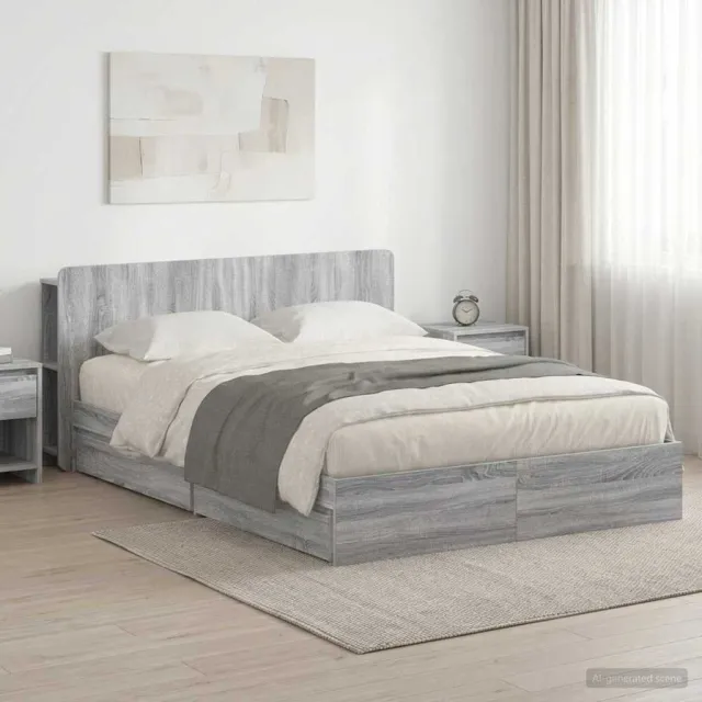 vidaXL Bedframe met opslag Grijs Sonoma 140 x 200 cm Bewerkt hout