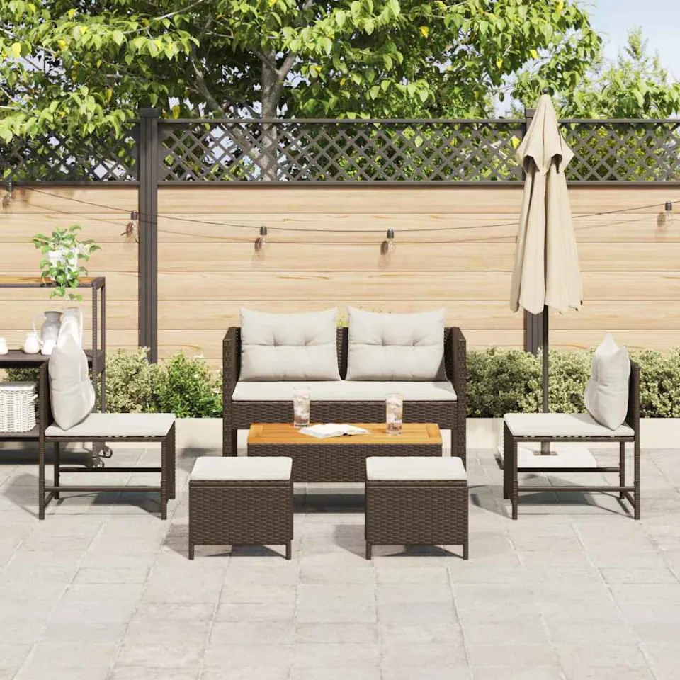 vidaXL Tuinbankenset 6 st Bruin en Crème poly rattan, foto 3