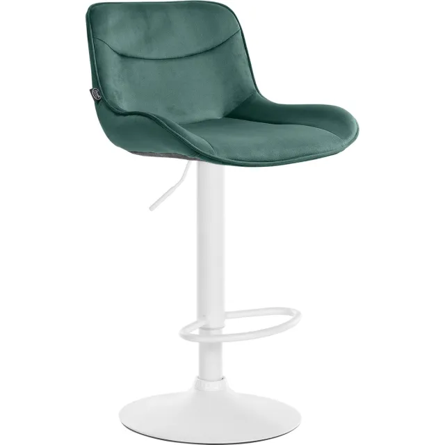 CLP Vonore Barkruk - Met rugleuning - Met voetensteun - Verstelbaar - Metalen frame - Velvet - Fluweel - wit/groen