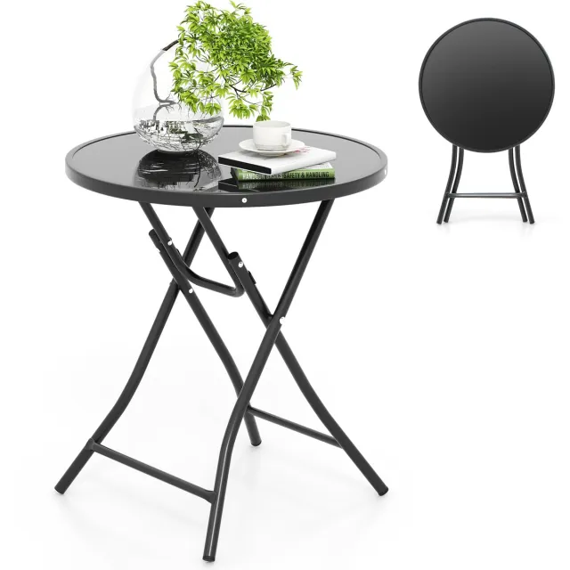 Costway Bistrotafel inklapbaar, 59 x 59 x 67 cm, tuintafel met tafelblad van gehard glas, terrastafel, balkontafel voor terras, achtertuin, zwembad Zwart