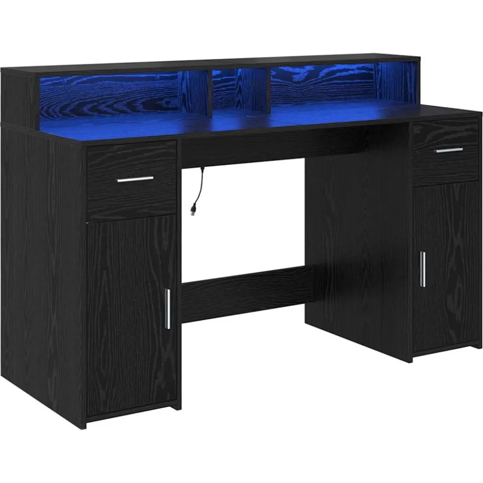 vidaXL Bureau Zwart eiken 140 x 55 x 91 cm Bewerkt hout, foto 3