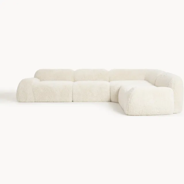 Westwing Collection Modulaire teddy-hoekbank Wolke (4-zits) Wit