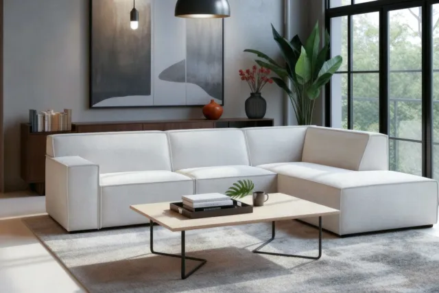 Giga Living Giga Meubel Hoekbank Benson Cremona Beige – Rechts – 3-Zits – Stof – 285x190x83 cm