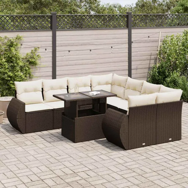 vidaXL 9-delige Loungeset met kussens poly rattan bruin, foto 2