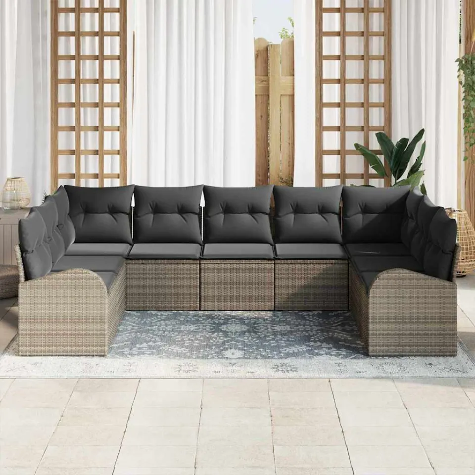 vidaXL Bankstel 9 st 9-zits Grijs poly rattan, foto 3