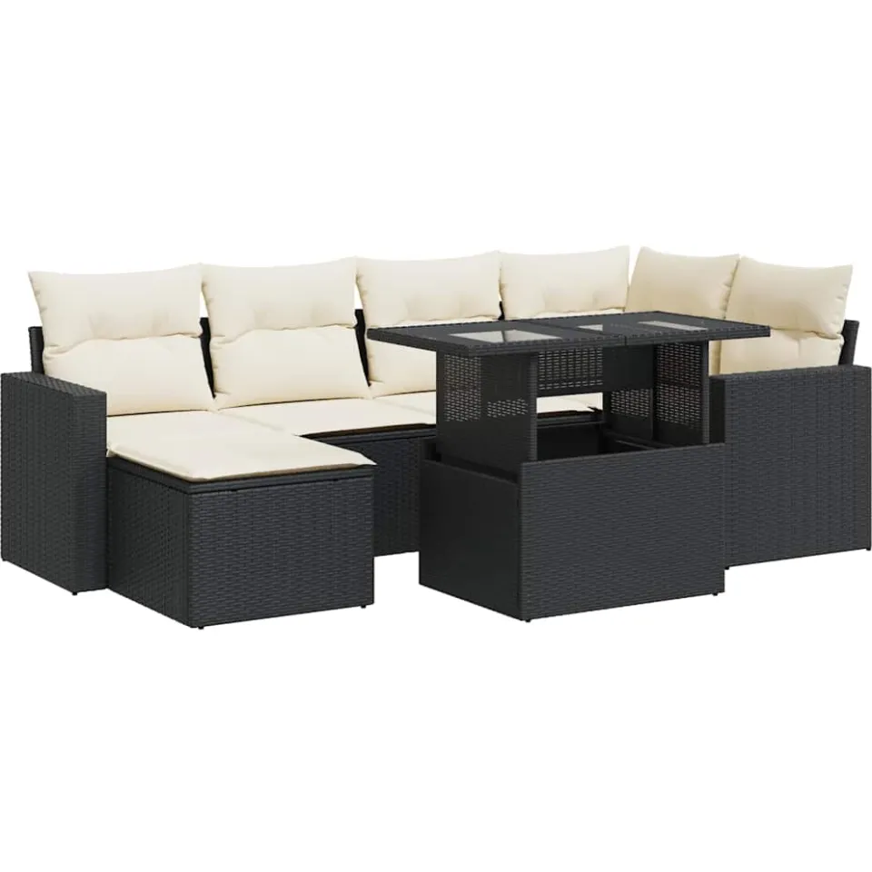 vidaXL 7-delige Loungeset met kussens poly rattan zwart, foto 3
