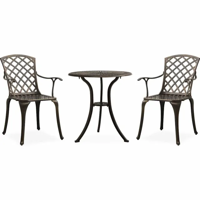 vidaXL 3-delige Bistroset gietaluminium bronskleurig Bruin