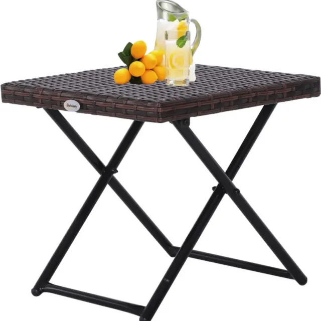 Zenzee Bijzettafel - Bijzettafel buiten - Tuintafel - Tuinset - Tuinmeubelen - Polyrattan - Opvouwbaar - 40 x 40 x 40 cm - Bruin