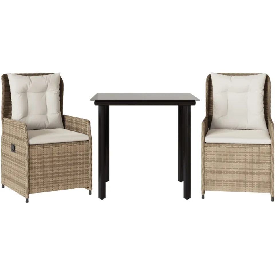 vidaXL 3-delige Tuinset met kussens poly rattan beige, foto 3