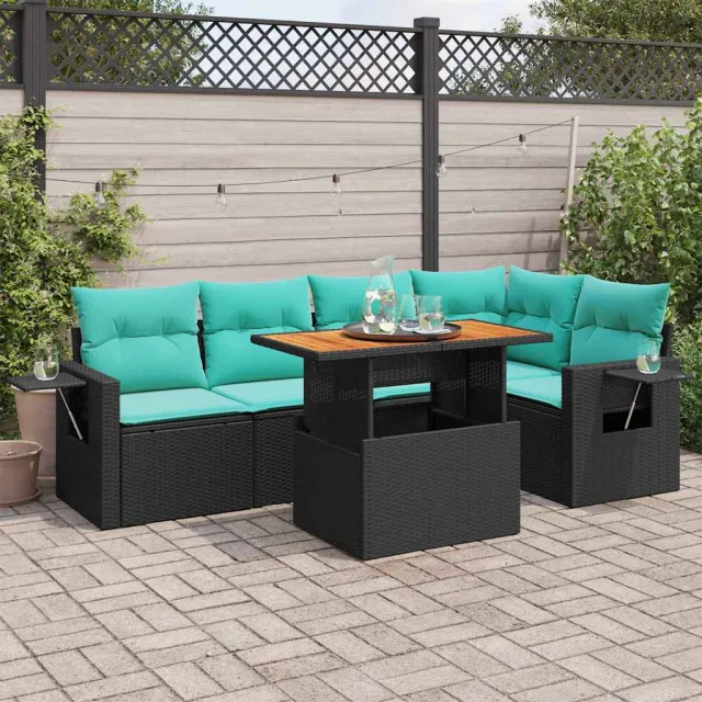 vidaXL 6-delige Loungeset met kussens poly rattan zwart, foto 2