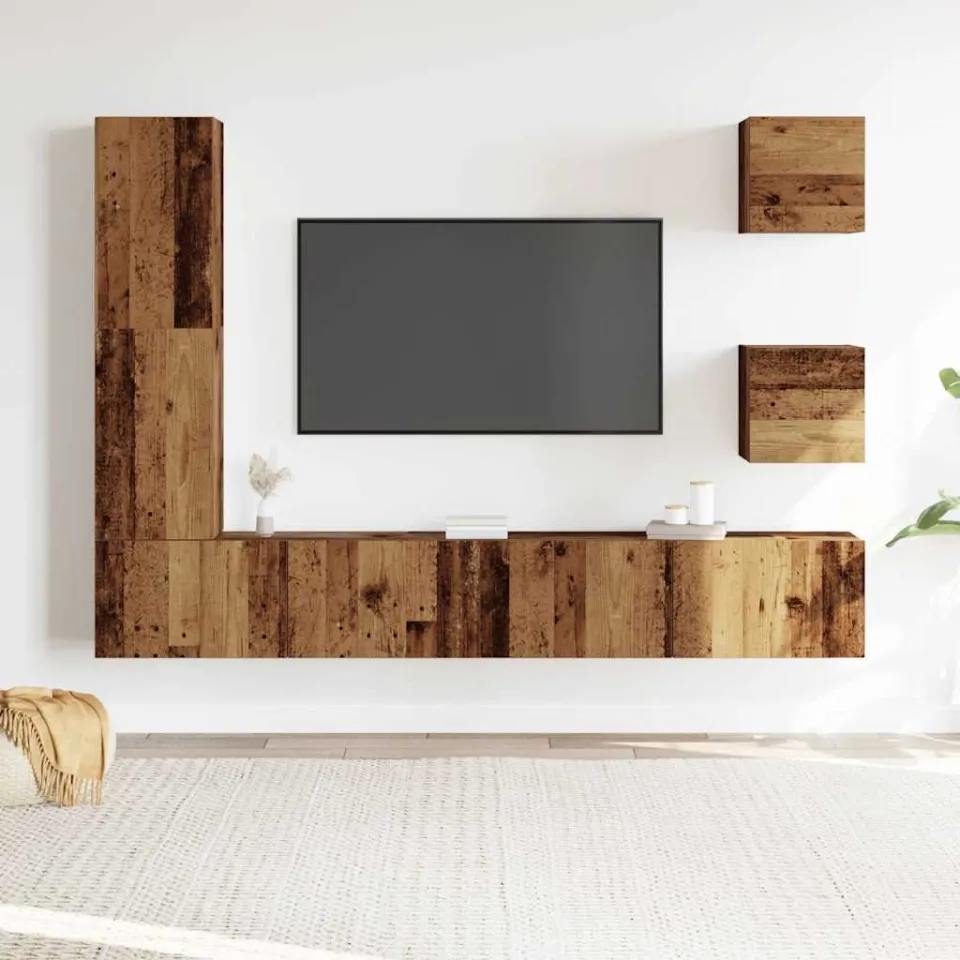 vidaXL 5-delig Tv-meubelset wandmontage bewerkt hout oud houtkleurig bruin, foto 2