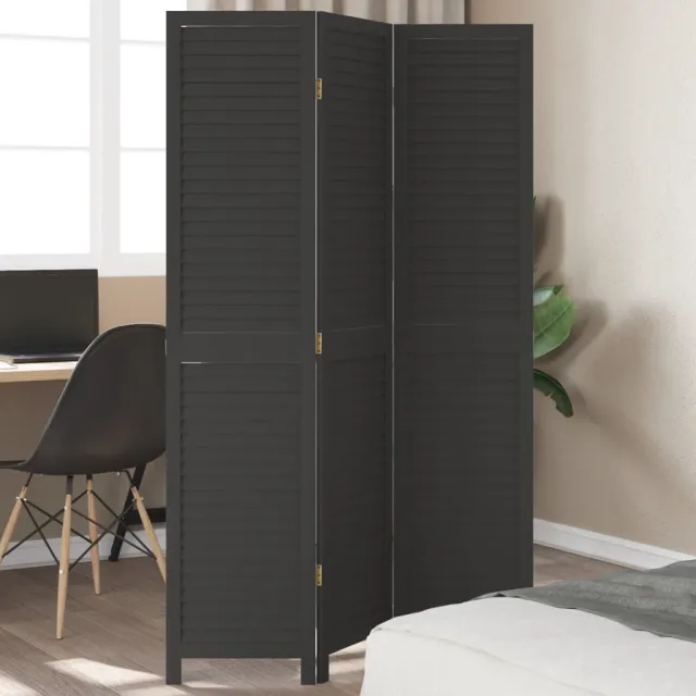vidaXL Kamerscherm met 3 panelen massief paulowniahout zwart, foto 2