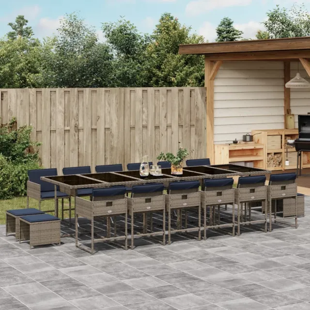 vidaXL 17-delige tuinset met kussens, grijs polyrotan, foto 2