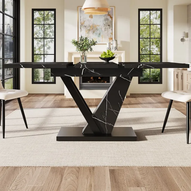 REDOM Uitschuifbare Eettafel - Telescopisch - Modern - Keuken En Woonkamer - MDF En Metaal - Zwart - 120-160 X 75 X 75,5 Cm