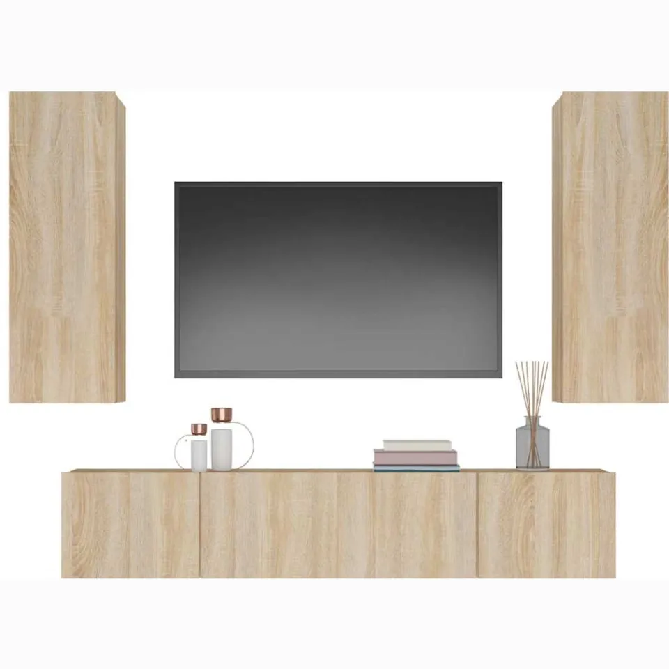 vidaXL 4-delige Tv-meubelset bewerkt hout sonoma eikenkleurig Bruin