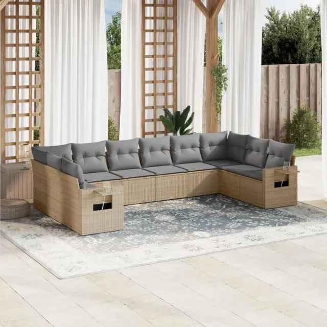 vidaXL 10-delige Loungeset met kussens poly rattan beige