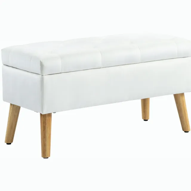 MUVANO Witte zitbank met opbergruimte - Fluweellook - Rubberhouten poten - Met deksel - 80 x 35 x 40 cm - Zitten en opbergen - Hal en slaapkamer