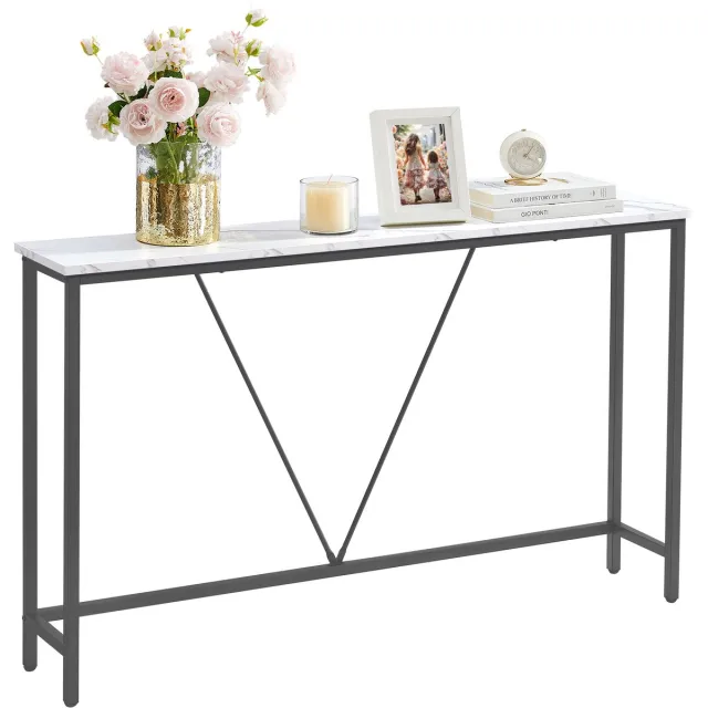 Vasagle Consoletafel - Haltafel - Smalle Console Tafel - Bijzettafel voor Woonkamer Hal - Eenvoudige Montage Blanc marbré