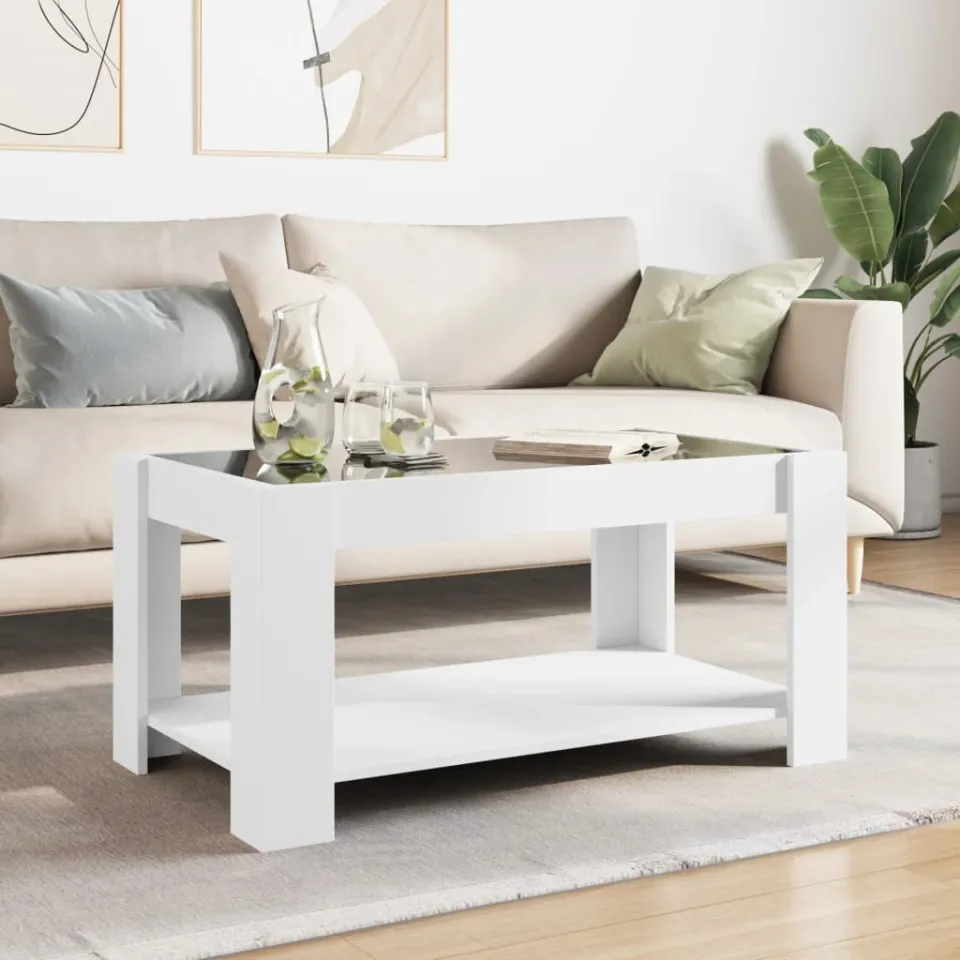 vidaXL Salontafel met LED 93x53x45 cm bewerkt hout wit, foto 3
