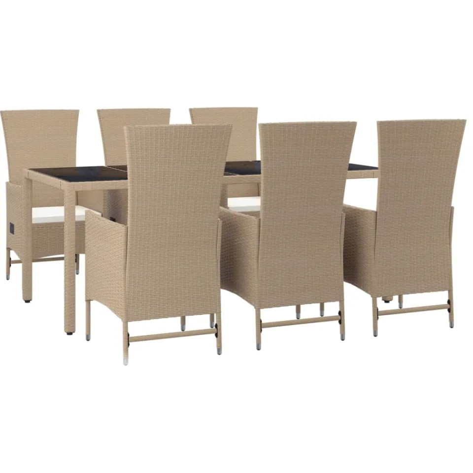 vidaXL 7-delige Tuinset met kussens poly rattan beige, foto 3