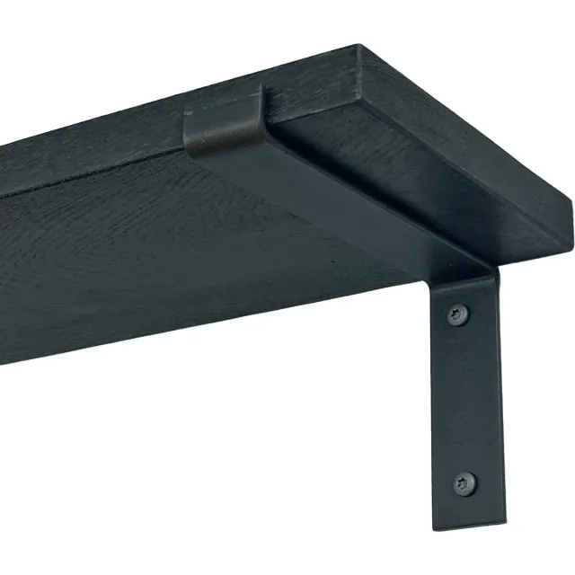 GoudmetHout Wandplank Industrieel - 200 x 20 cm Muurplank - Zwart Eiken Hout - Decoratie Wandrek & Boekenrek - Hangplank Keuken - Wall Shelf + 2 Mat Blanke Plankdragers van Staal