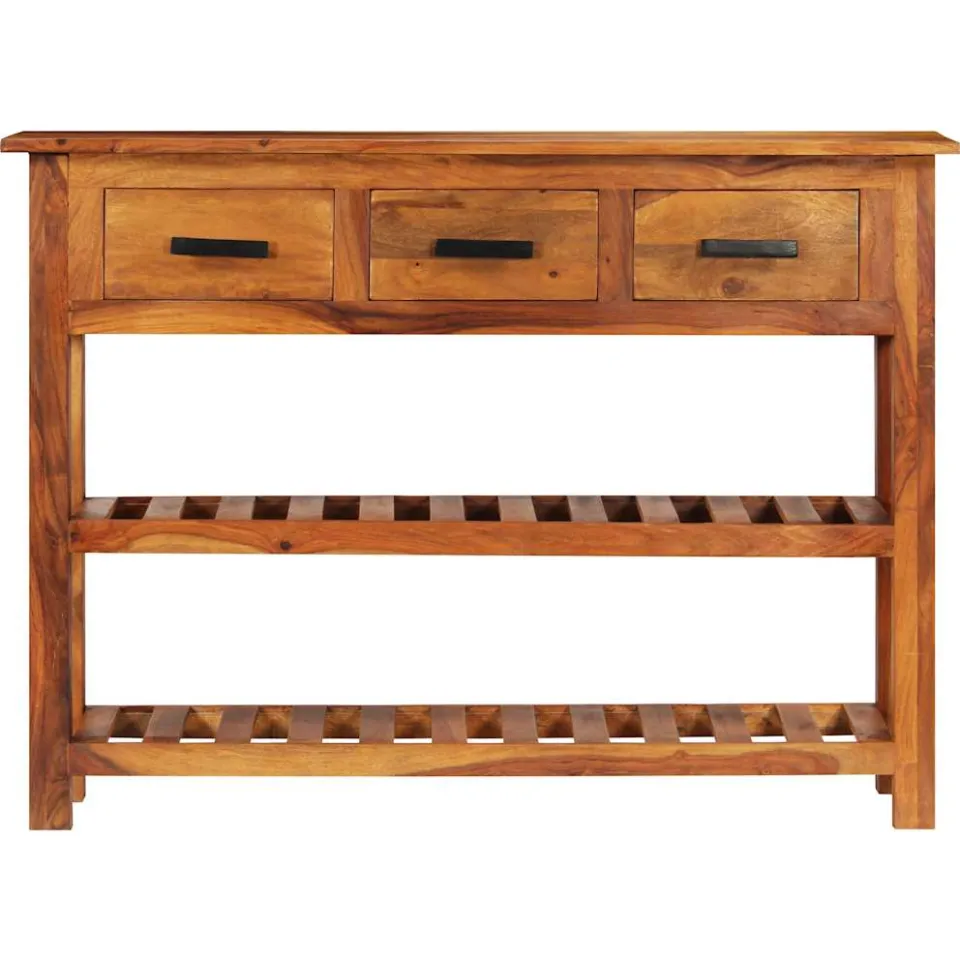 vidaXL Dressoir met 3 lades 110x30x80 cm massief hout bruin, foto 2