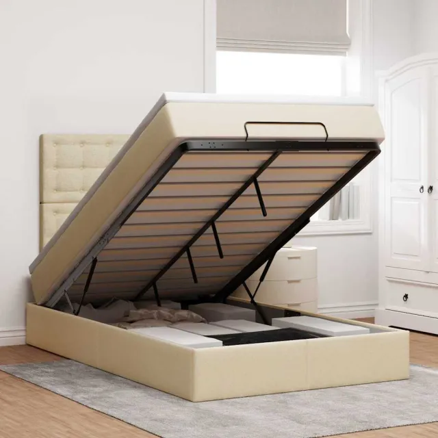 vidaXL Ottoman bed met matras 120x200cm stof crèmekleurig