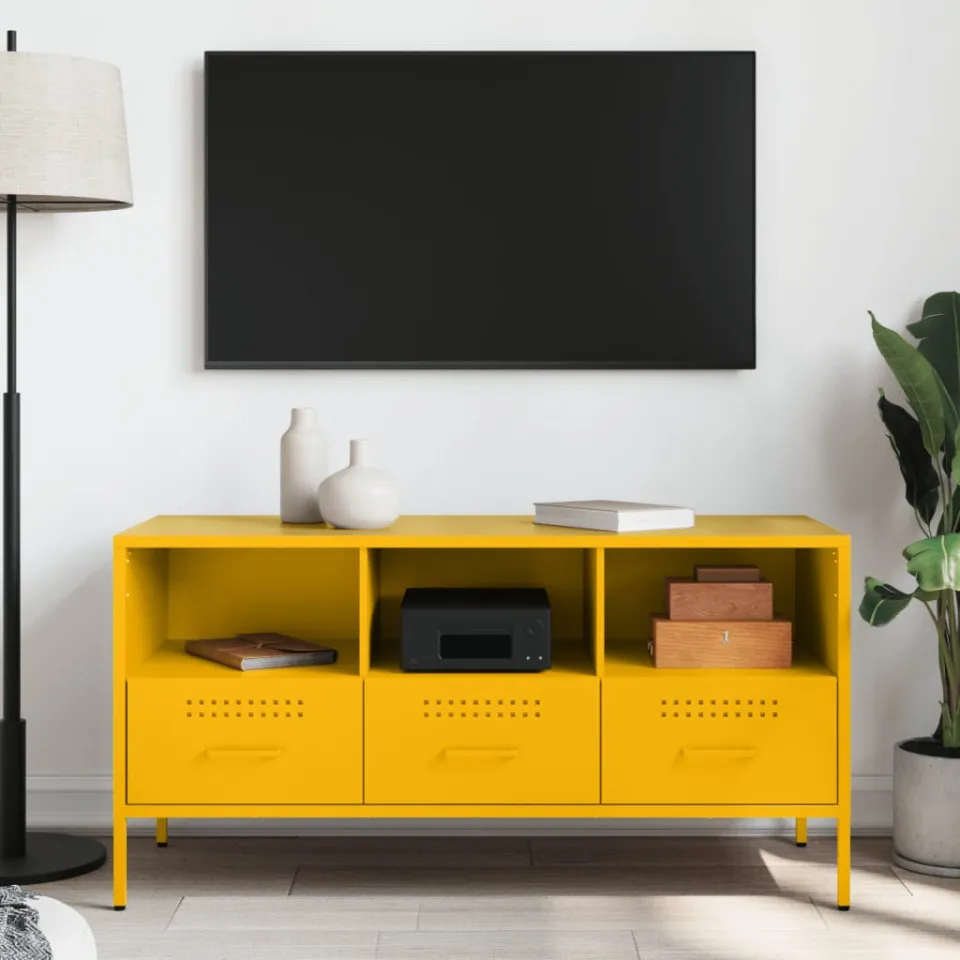 vidaXL Tv-meubel 100,5x39x50,5 cm staal mosterdgeel, foto 3
