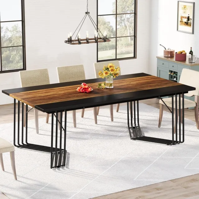 Tribesigns Keukentafel - Eettafel - 200 X 100 X 75 cm - Eetkamertafel Voor 8-10 Personen - met Metaalbewerking - Industrieel Design - Vintage - Rustiek Bruin