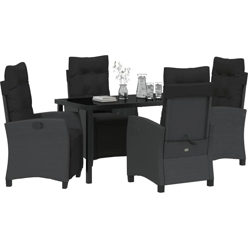 vidaXL Tuin eettafelset 5 st Zwart poly rattan