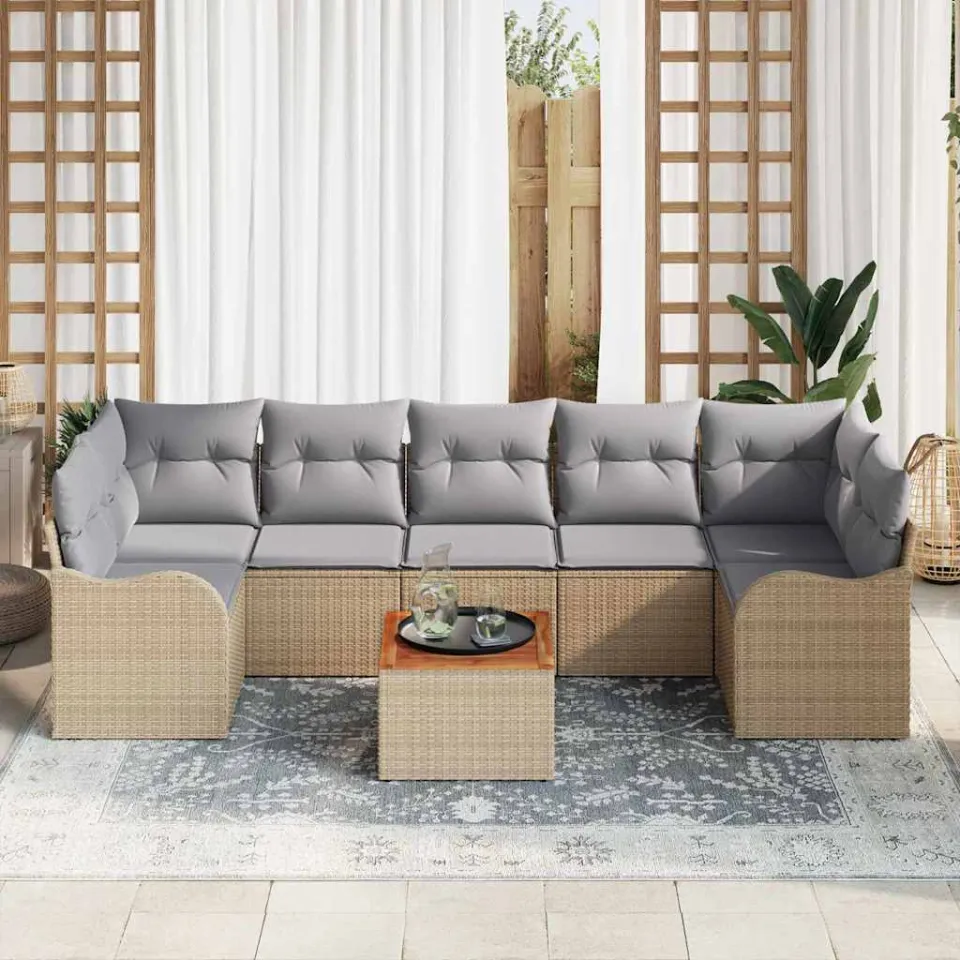 vidaXL Tuinbankenset 8 st Beige poly rattan, foto 3