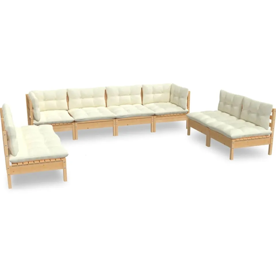 vidaXL 8-delige Loungeset met crèmekleurige kussens massief grenenhout
