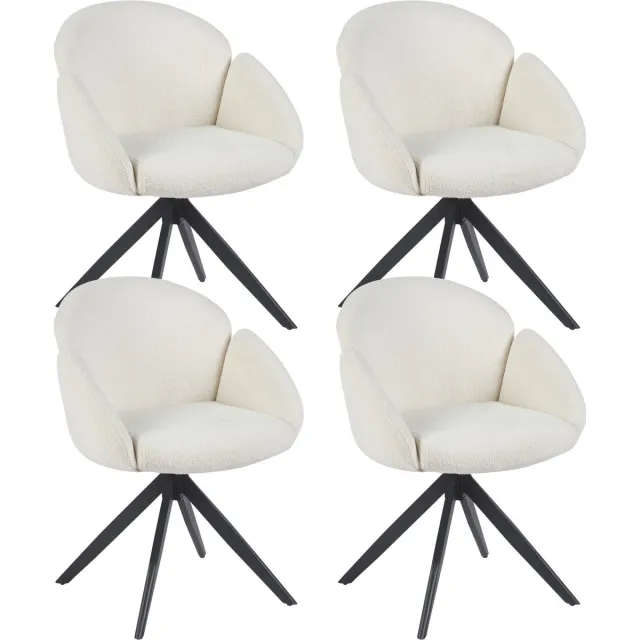 Colenis Nes Eetkamerstoel - Set van 4 - Wit - Bouclé Stof - Metalen Frame - Industrieel Design - Draaibaar - 180° - Met Return Memory Functie