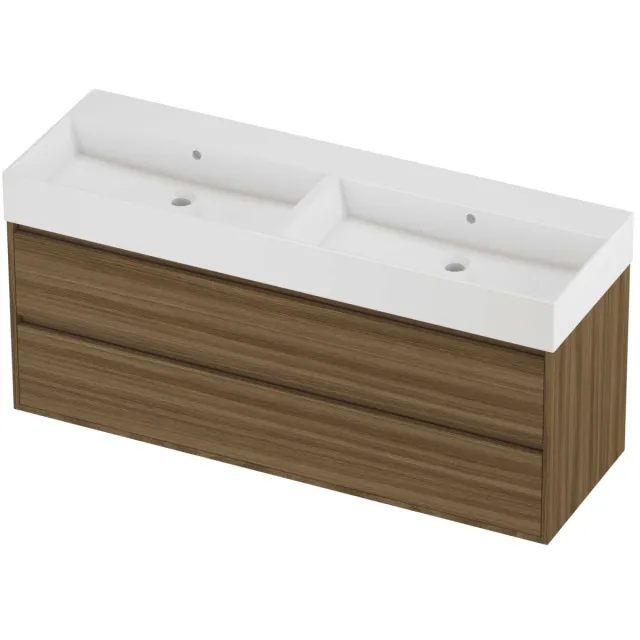 Proline Zara Badmeubelset Porselein Loft 140x46x65 cm Glans Wit Caramel Walnut Houtlook