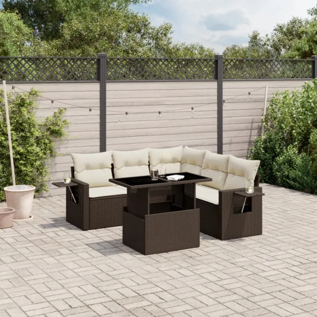 vidaXL 6-delige Loungeset met kussens poly rattan bruin, foto 2