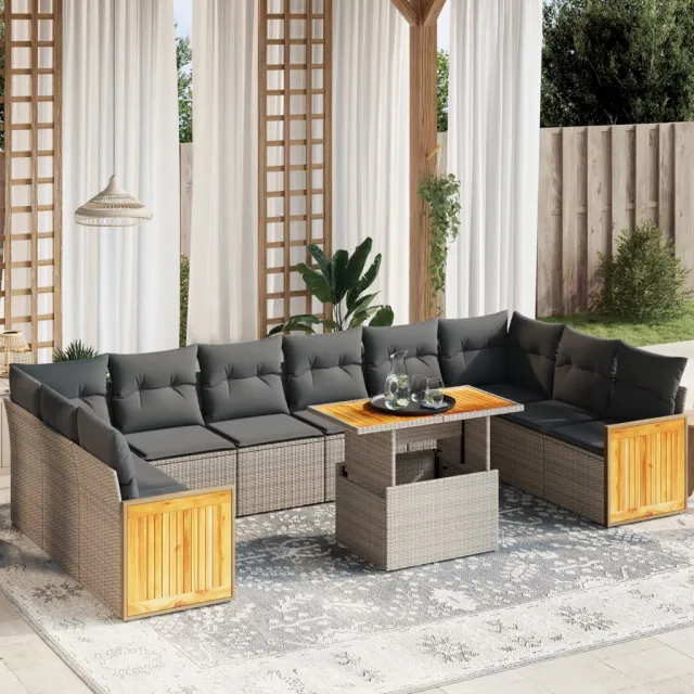 vidaXL 11-delige Loungeset met kussens poly rattan grijs, foto 2