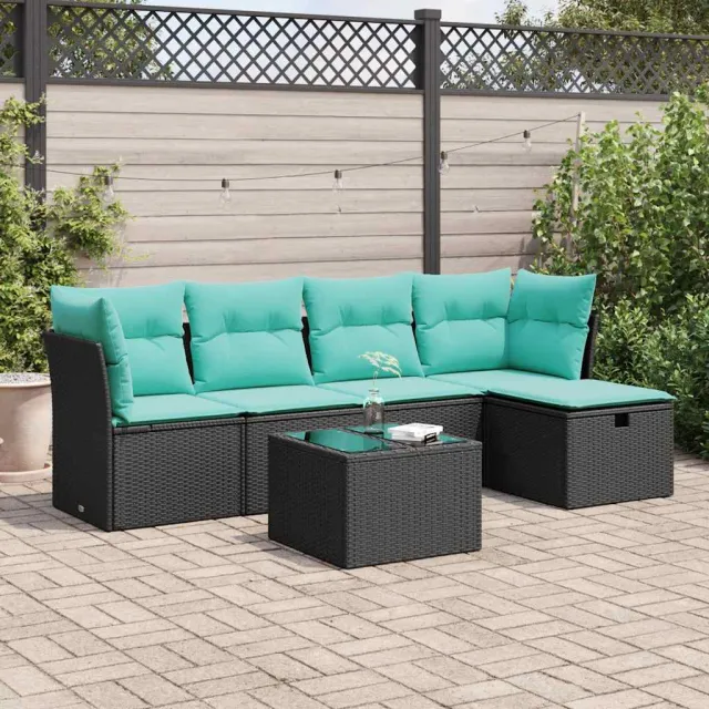 vidaXL 6-delige Loungeset met kussens poly rattan zwart, foto 2