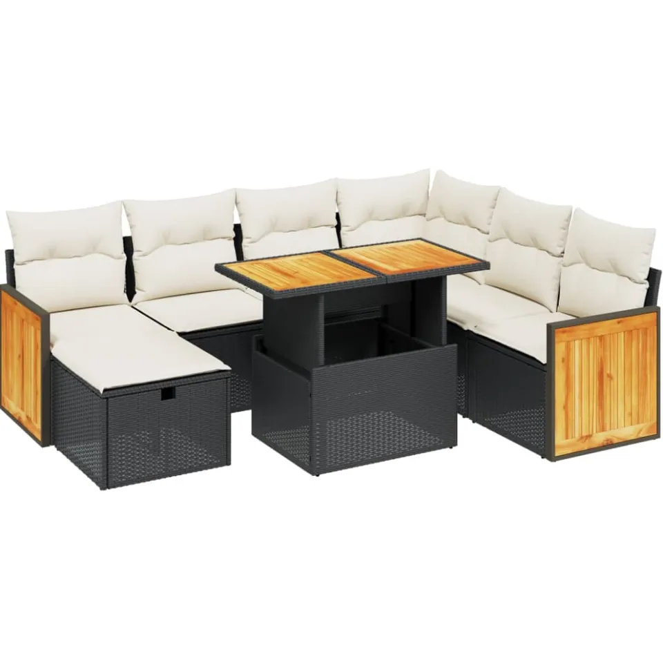 vidaXL 8-delige Loungeset met kussens poly rattan zwart