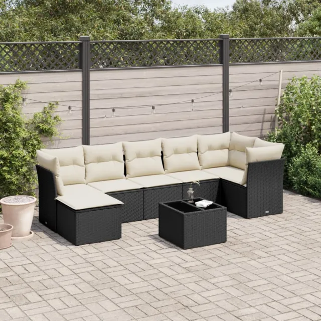 vidaXL 8-delige Loungeset met kussens poly rattan zwart, foto 2