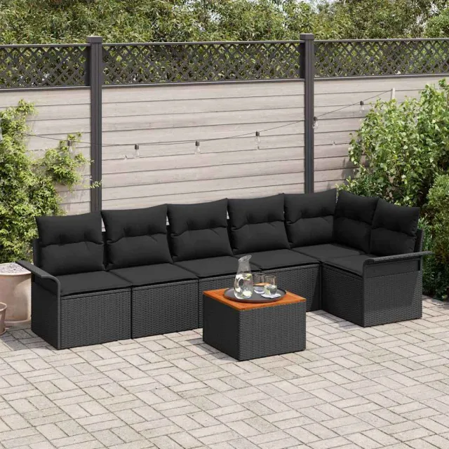 vidaXL Tuinbankenset 7 st Zwart poly rattan, foto 2