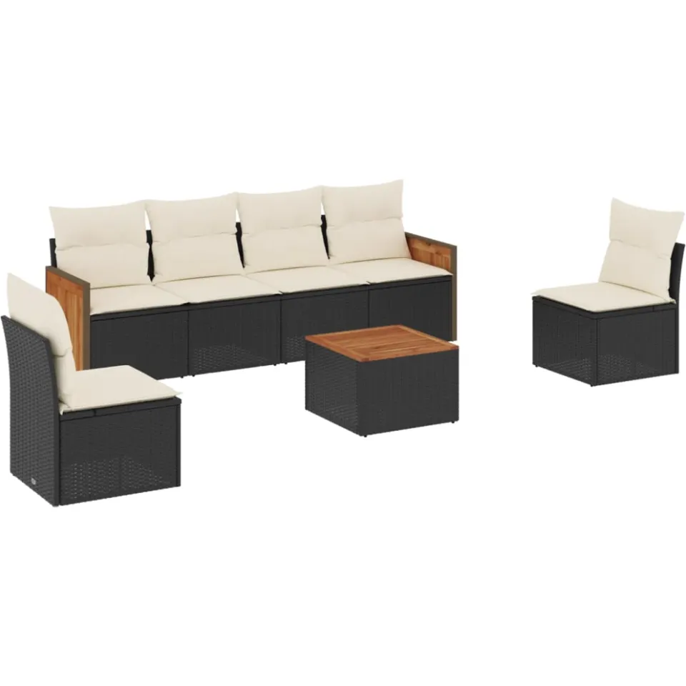 vidaXL 7-delige Loungeset met kussens poly rattan zwart